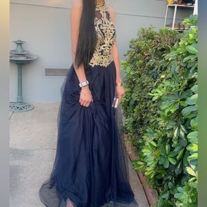 Dark blue and gold dress. Prom,wedding, birthdays